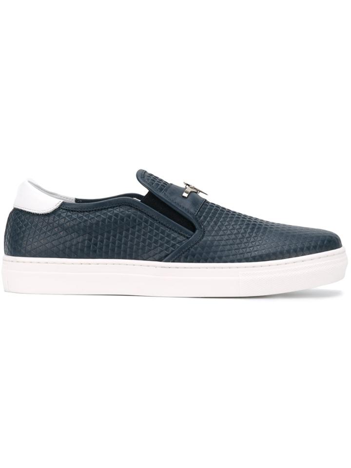 Cesare Paciotti Kids Teen Embossed Slip-on Sneakers - Blue
