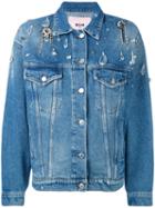 Msgm - Embellished Boxy Denim Jacket - Women - Cotton - 38, Blue, Cotton