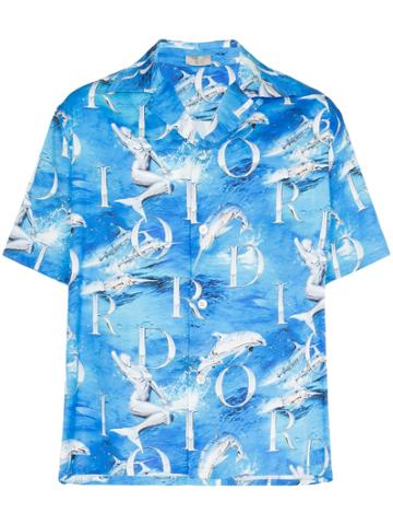 Dior Homme Dolphin-print Short Sleeve Shirt - Blue