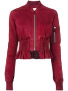 Cédric Charlier Ruffled Hem Bomber Jacket, Women's, Size: 40, Red, Goat Skin
