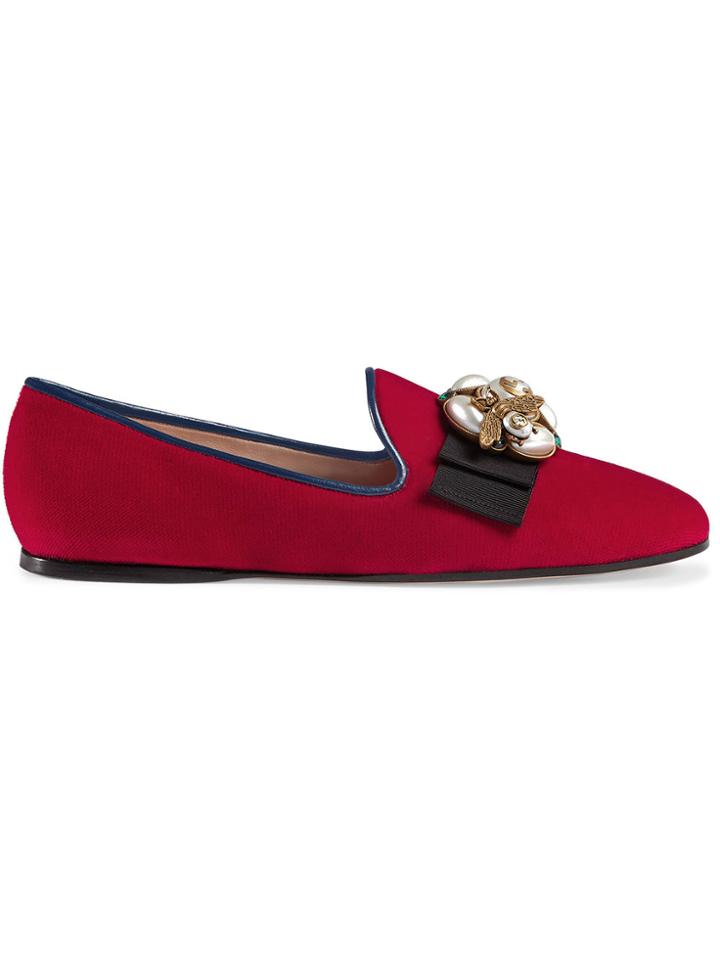 Gucci Velvet Ballet Flat With Bee - Red