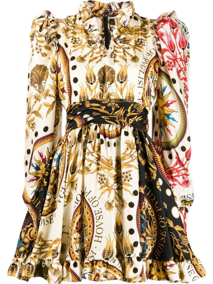Fausto Puglisi Ruffle Trim Printed Dress - Brown
