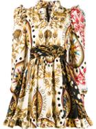Fausto Puglisi Ruffle Trim Printed Dress - Brown