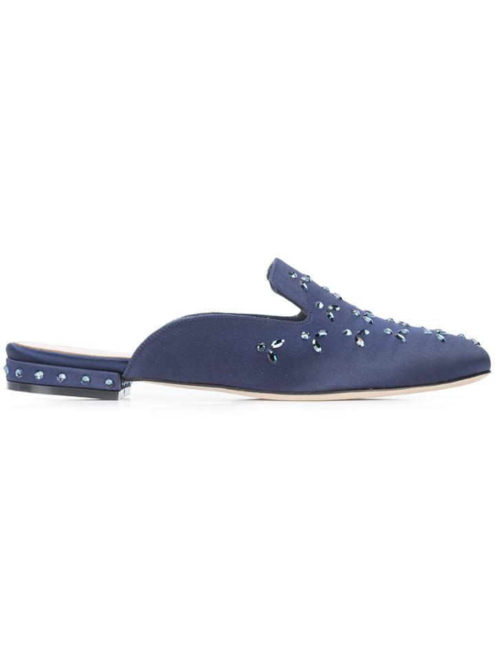 Oscar De La Renta Satin Crystal Mules - Blue