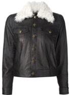 Derek Lam 10 Crosby Shearling Collar Denim Jacket, Women's, Size: 0, Black, Cotton/polyester/lamb Skin/sheep Skin/shearling