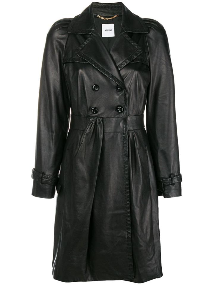 Moschino Vintage Midi Leather Trench Coat - Black