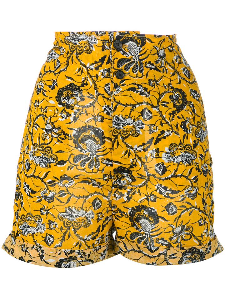 Isabel Marant Étoile Amity Printed Shorts, Women's, Size: 40, Yellow/orange, Cotton