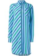 Msgm Striped Shirt Dress, Women's, Size: 48, Blue, Silk