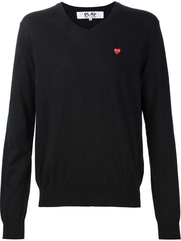 Comme Des Garçons Play Mini Heart V-neck Jumper, Men's, Size: M, Black, Cotton