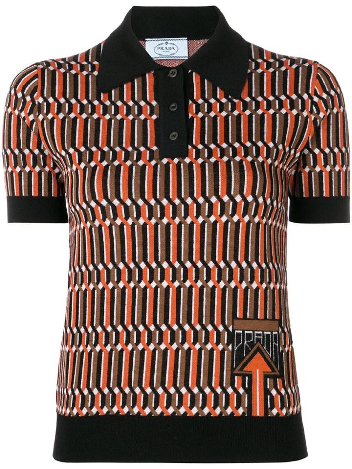 Prada Knitted Logo Polo Top - Orange