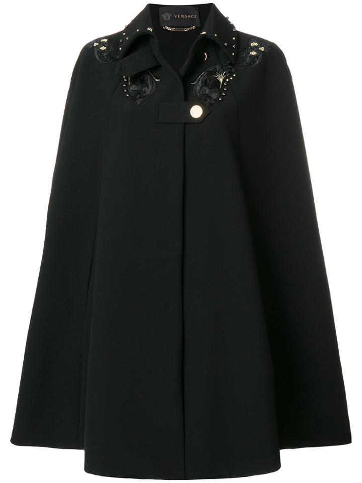 Versace Embroidered Cape Coat - Black