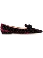 Jimmy Choo Red Gala Bow And Crystal Embellished Velvet Flats