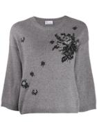 Red Valentino Floral Embroidery Crew Neck Jumper - Grey