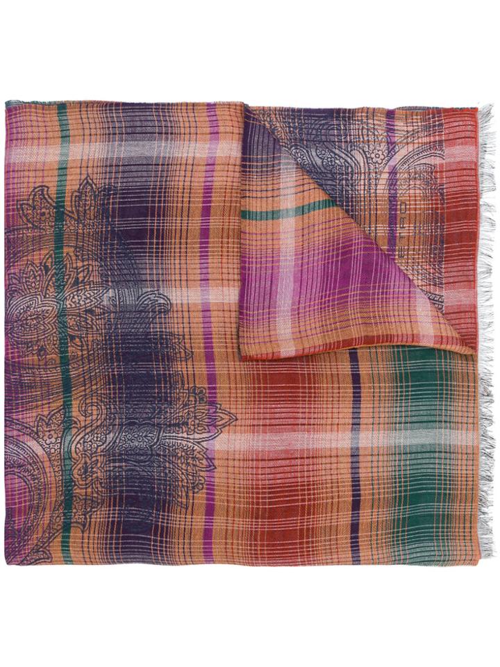 Etro Plaid Paisley Scarf - Brown