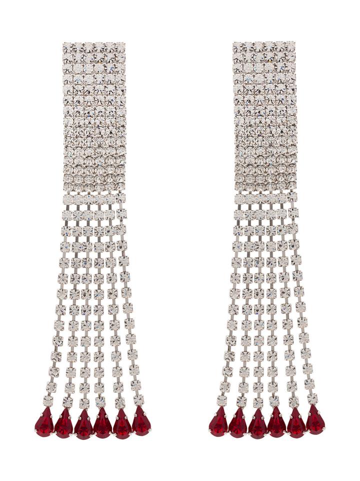 Alessandra Rich Rectangular Crystal Drop Earrings - Red