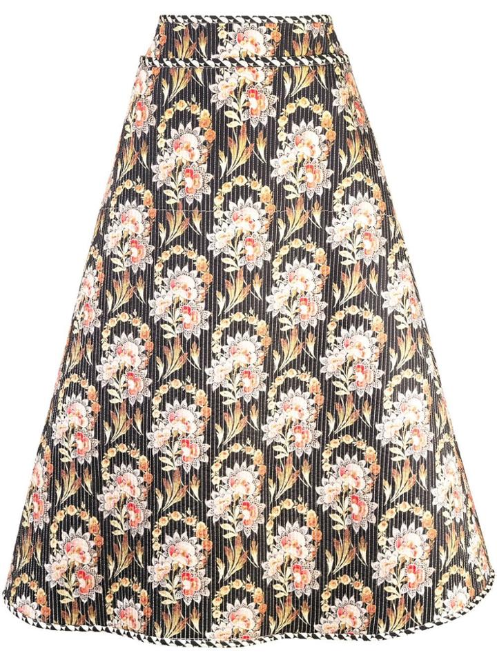 Oscar De La Renta Floral Print A-line Skirt - Black