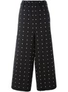 Lucio Vanotti Polka Dot Cropped Palazzo Trousers, Women's, Size: 2, Black, Cotton/elastodiene/polyamide