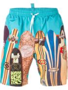 Dsquared2 Beachwear Surf Board Print Swim Shorts, Men's, Size: 46, Blue, Polyester