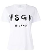 Msgm - Logo Print T-shirt - Women - Cotton - Xl, Women's, White, Cotton