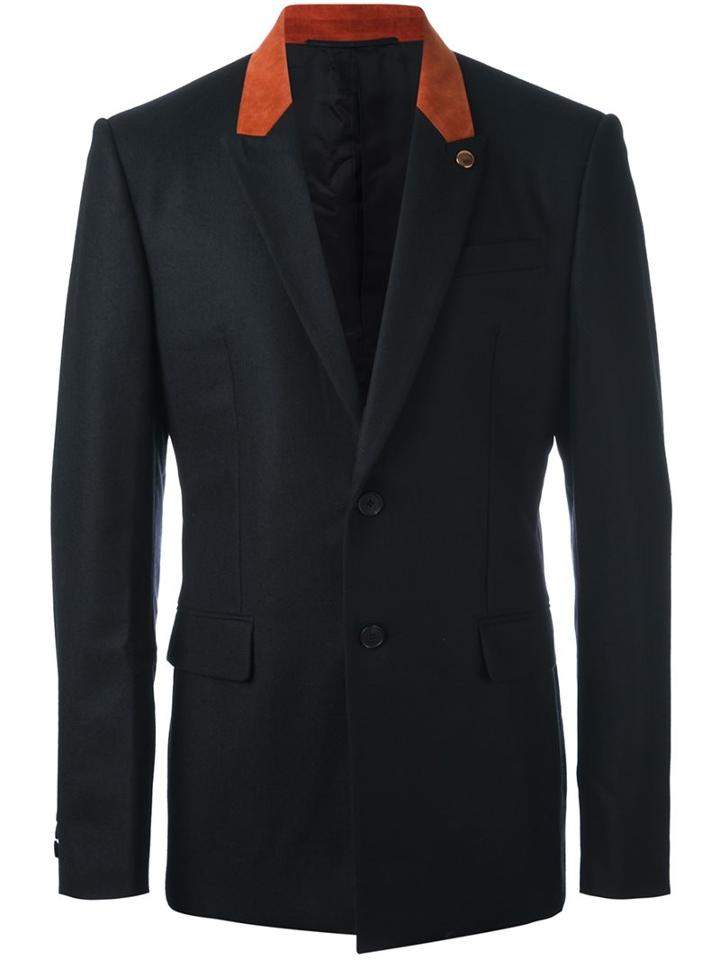 Givenchy Contrast Collar Blazer, Men's, Size: 50, Black, Cotton/viscose/zamac