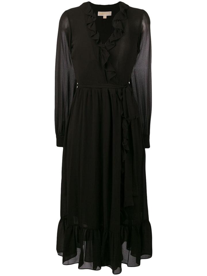 Michael Michael Kors Ruffled Surplice Dress - Black