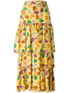 Yves Saint Laurent Vintage Layered Floral Print Skirt, Women's, Size: 40, Yellow/orange
