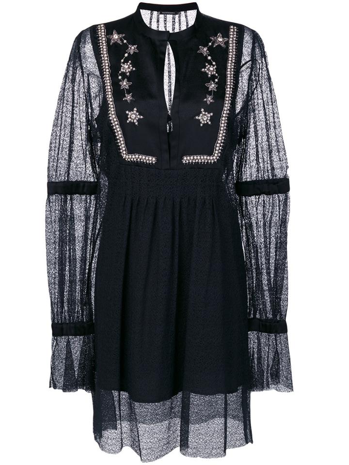 Wandering Floral Embellished Layered Dress - Black