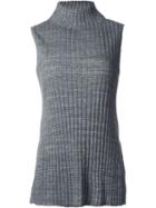 Astraet Ribbed High Neck Long Fit Tank Top, Women's, Grey, Cotton