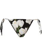 Dolce & Gabbana Orchid Print Bikini Bottoms, Women's, Size: 3, Black, Polyamide/spandex/elastane