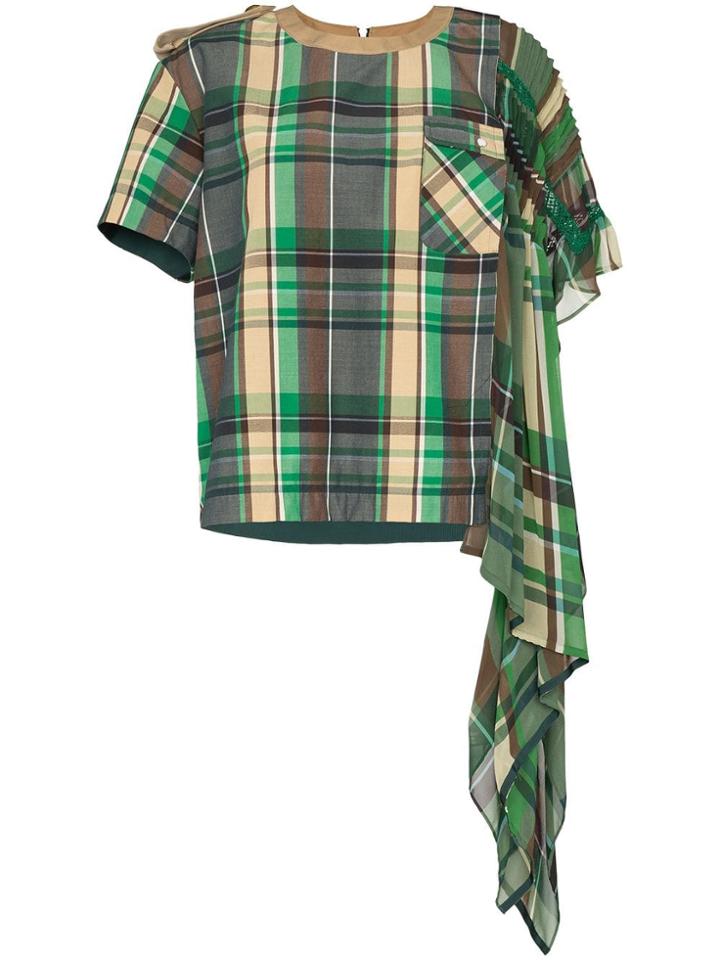 Sacai Checked Draped T-shirt - Green