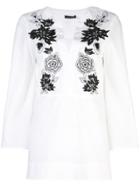 Josie Natori Mandarin Tunic Top With Embroidery - White