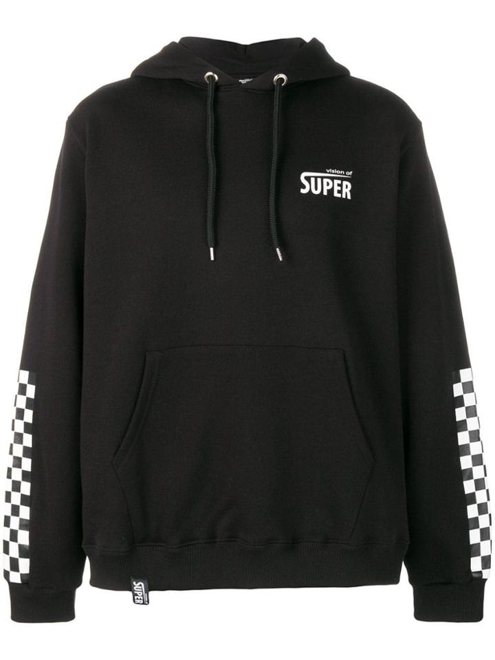 Vision Of Super Checkered Sleeve Logo Hoodie - Black