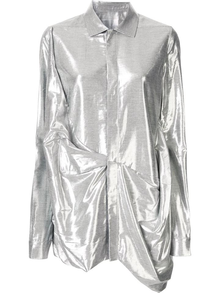 Rick Owens Metallic Gathered Shirt - Silver