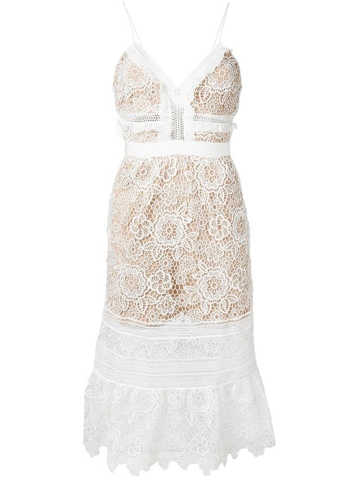 Self-portrait Lace Flared Dress, Women's, Size: 14, White, Polyester/spandex/elastane