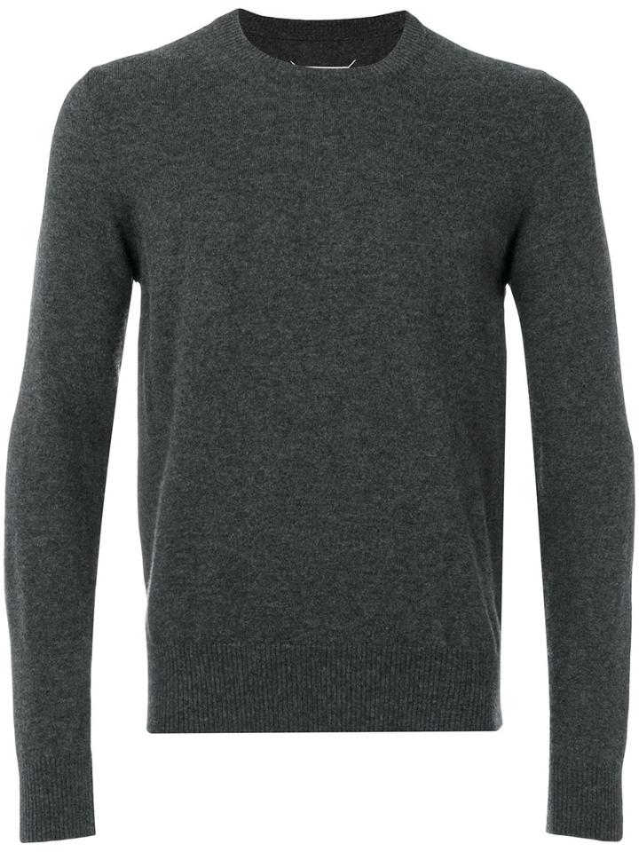 Maison Margiela - Elbow Patch Crew Neck Jumper - Men - Leather/wool - Xl, Grey, Leather/wool