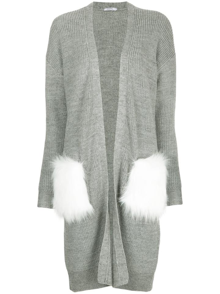 Guild Prime Faux Fur Patch Long Cardigan - Grey