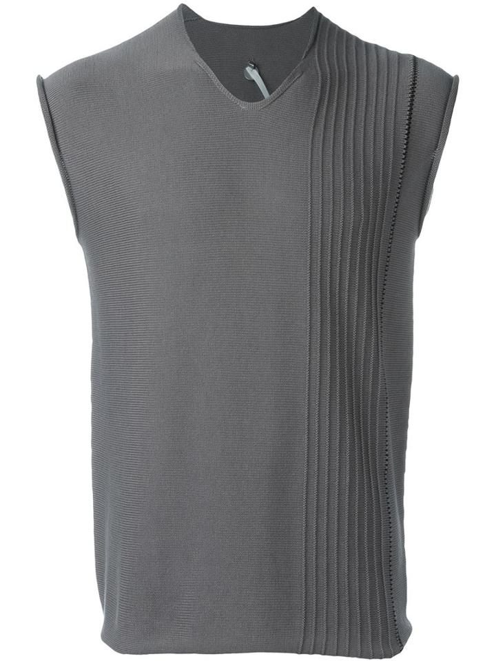 Label Under Construction Pleated Panel Sleeveless Jumper, Men's, Size: 48, Grey, Cotton