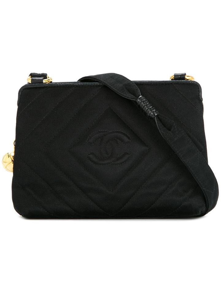 Chanel Vintage Cc Logo Stitch Shoulder Bag - Black