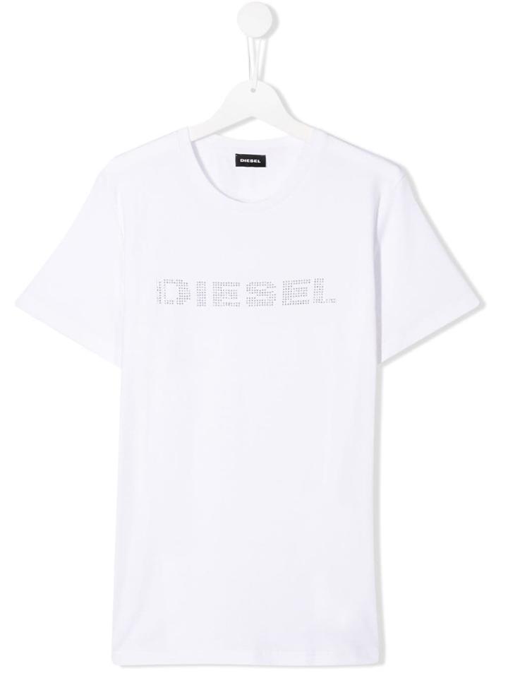 Diesel Kids Teen Crystal Logo T-shirt - White