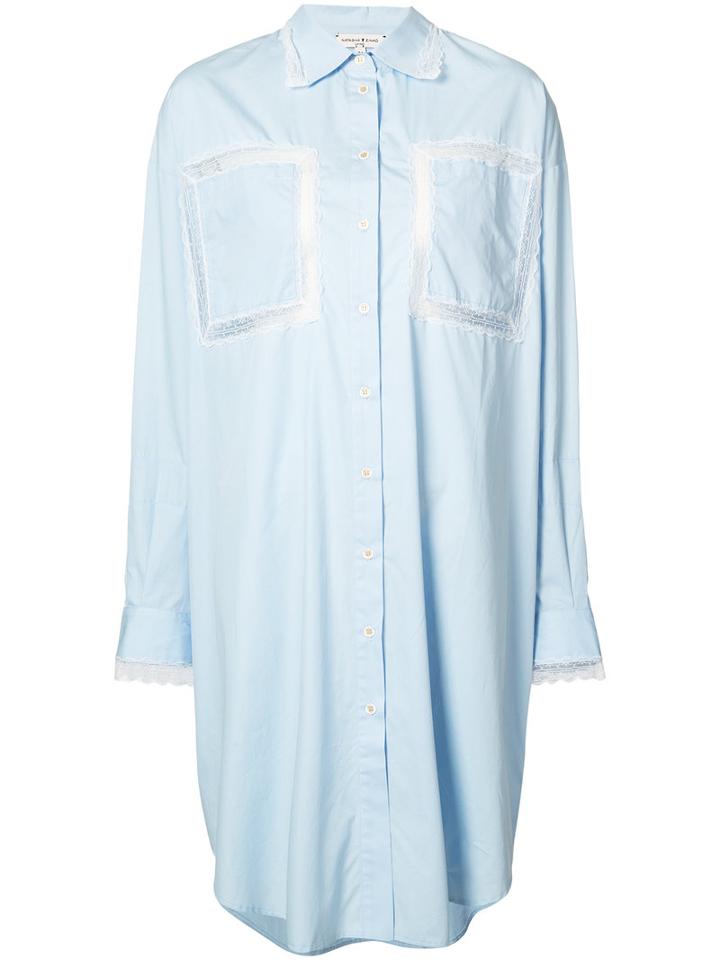 Natasha Zinko - Lace Panel Shirt Dress - Women - Cotton - 34, Blue, Cotton