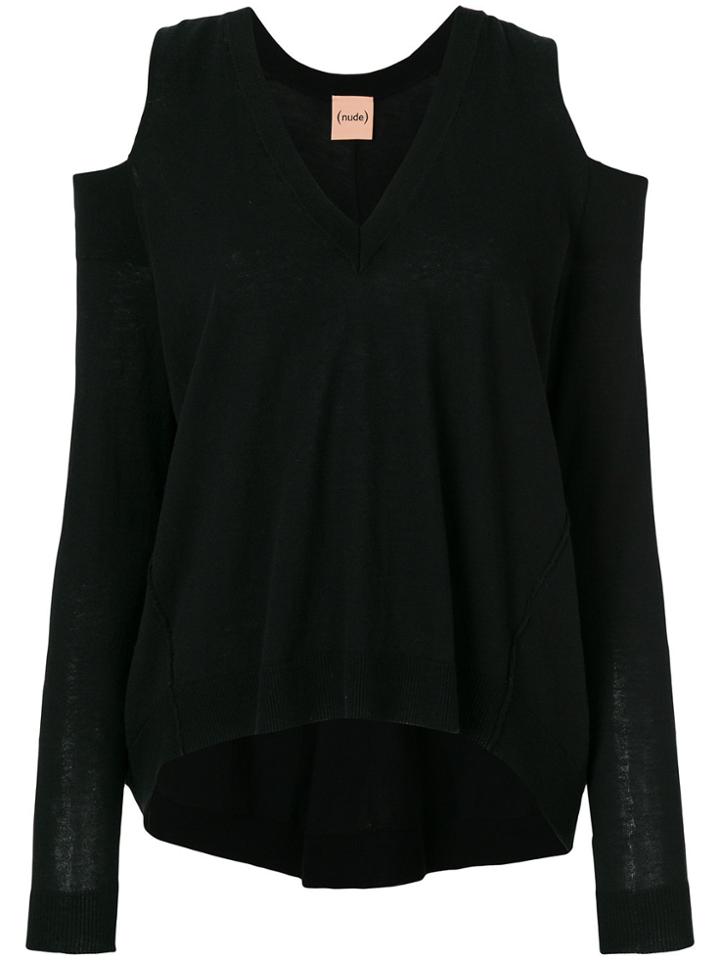 Nude Cold Shoulder Sweater - Black