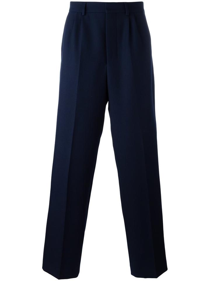 Ami Alexandre Mattiussi Double Pleat Wide Leg Trousers, Men's, Size: 36, Blue, Virgin Wool