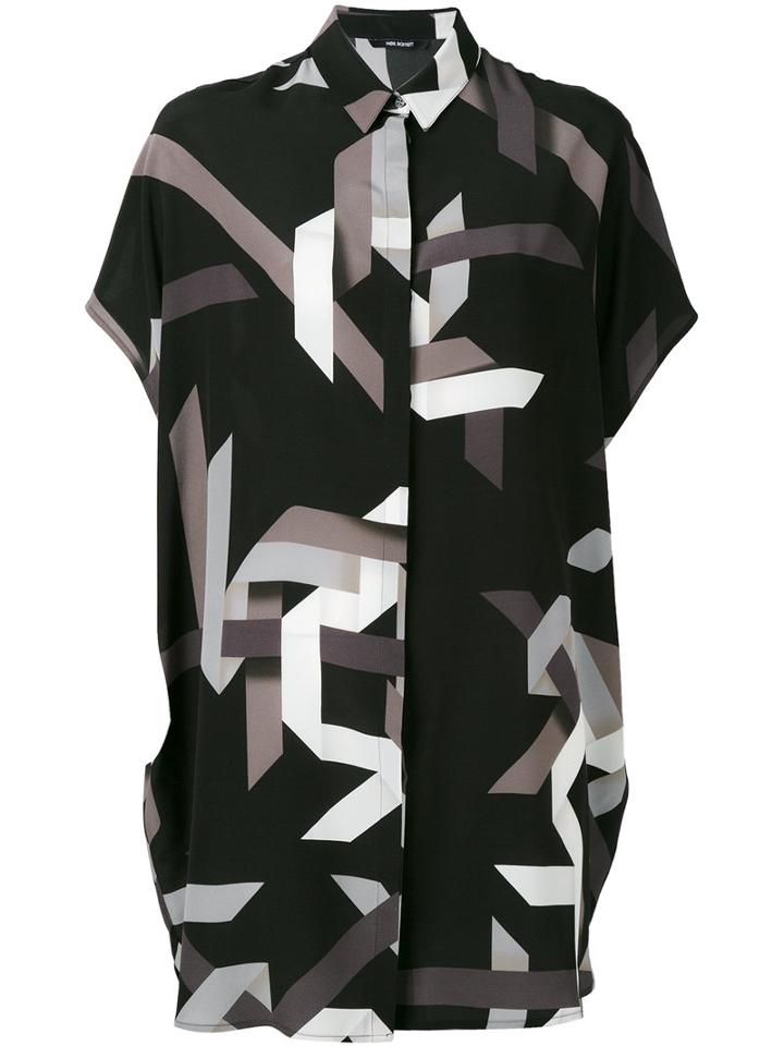 Neil Barrett Geometric Print Shirt Dress, Women's, Size: Xs, Black, Silk