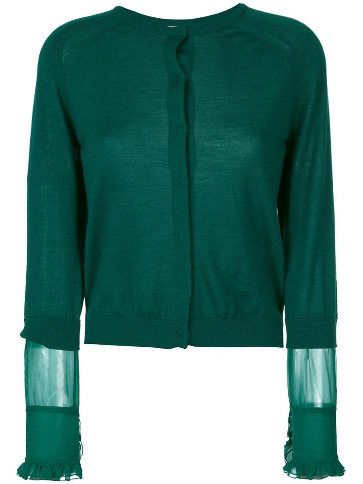 No21 Sheer Panel Knitted Cardigan - Green