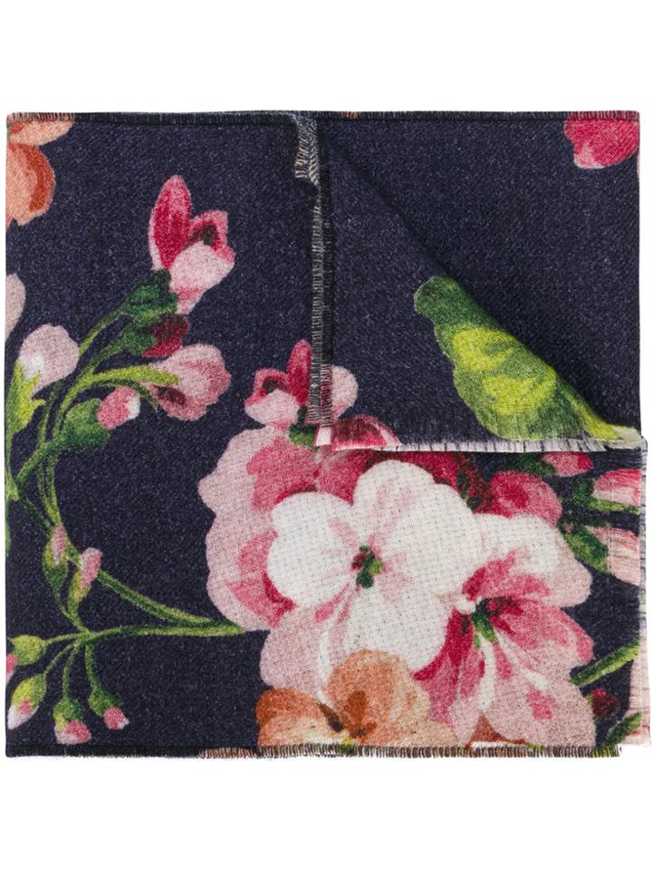 Gucci Gg And Blooms Print Scarf - Blue