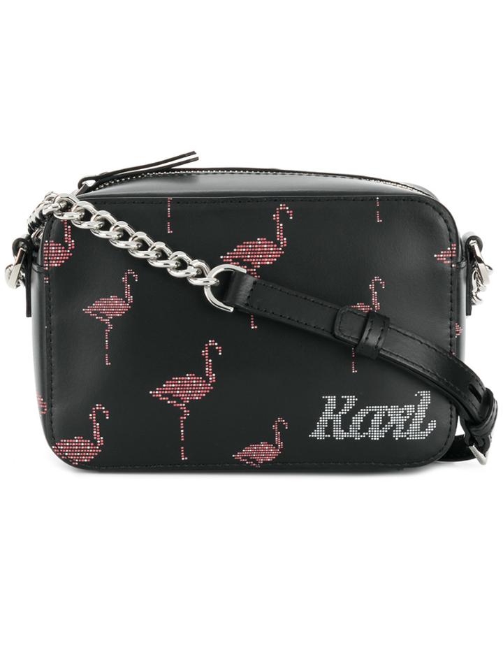 Karl Lagerfeld Flamingo Print Crossbody Bag - Black