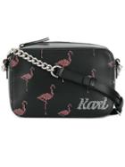 Karl Lagerfeld Flamingo Print Crossbody Bag - Black