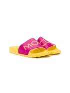 Moncler Kids Teen Logo Print Slides - Pink