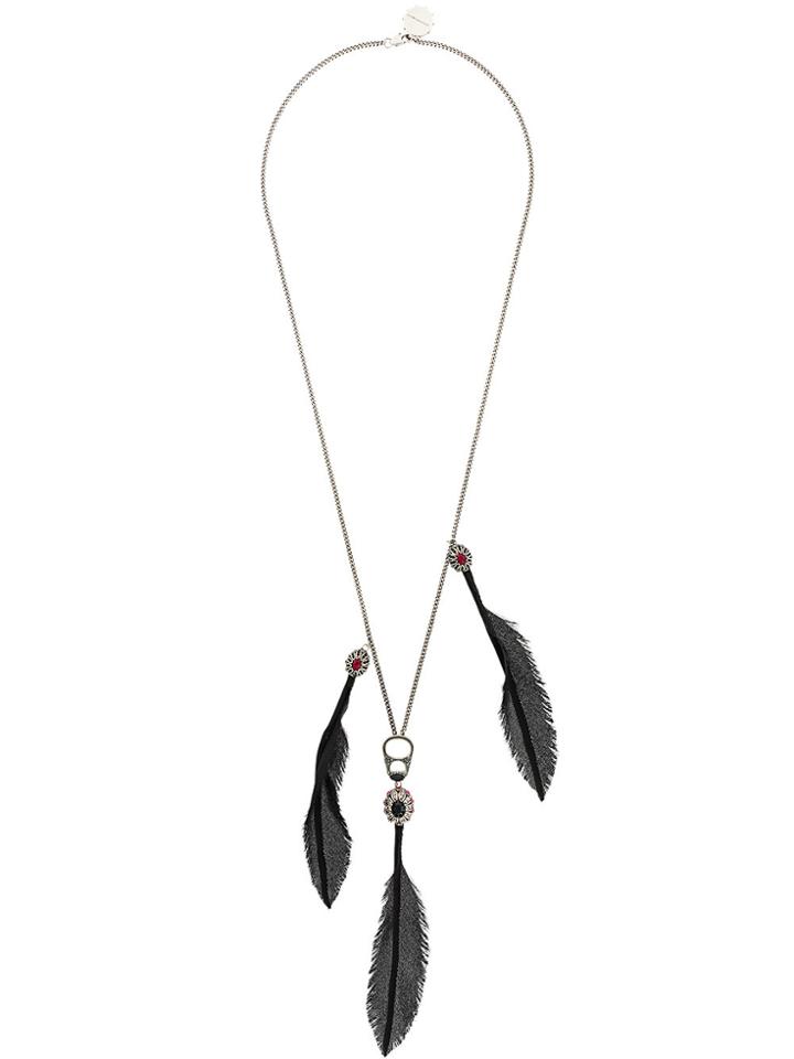 Alexander Mcqueen Feather Drop Necklace - Black