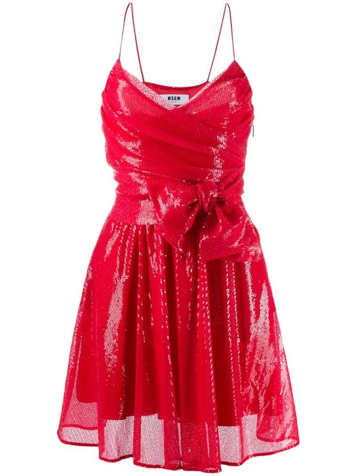 Msgm Sequin Embroidered Bow Detail Dress
